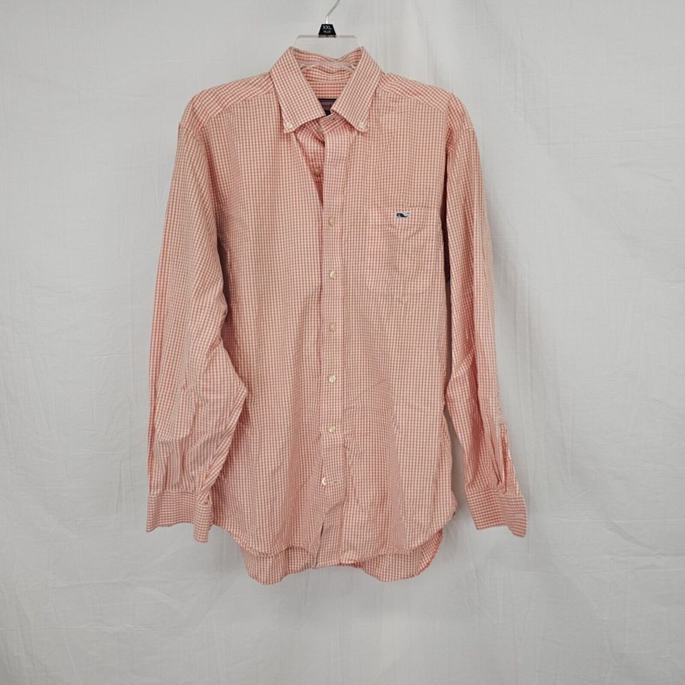 Vineyard Vines Tucker Shirt Men's Size Medium Orange White Long Sleeve Button